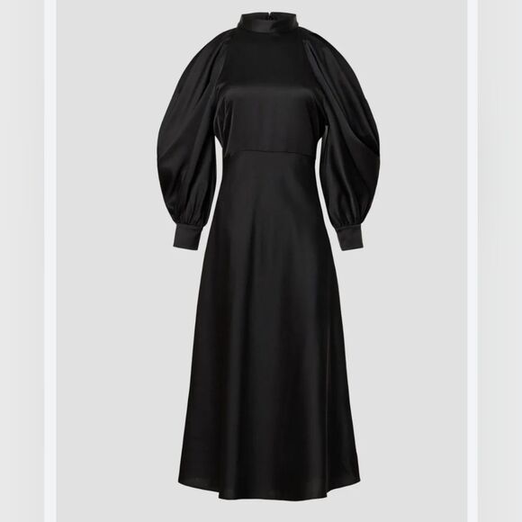 ARIAS Black Halter Neck Satin Cold Shoulder Midi Dress Size 10 - Picture 13 of 15